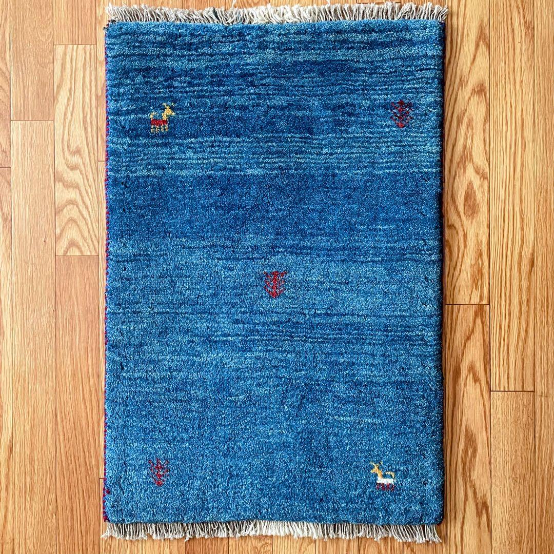ギャッベ 本物 手織り ペルシャ絨毯 玄関マット サイズ 58×86cm
