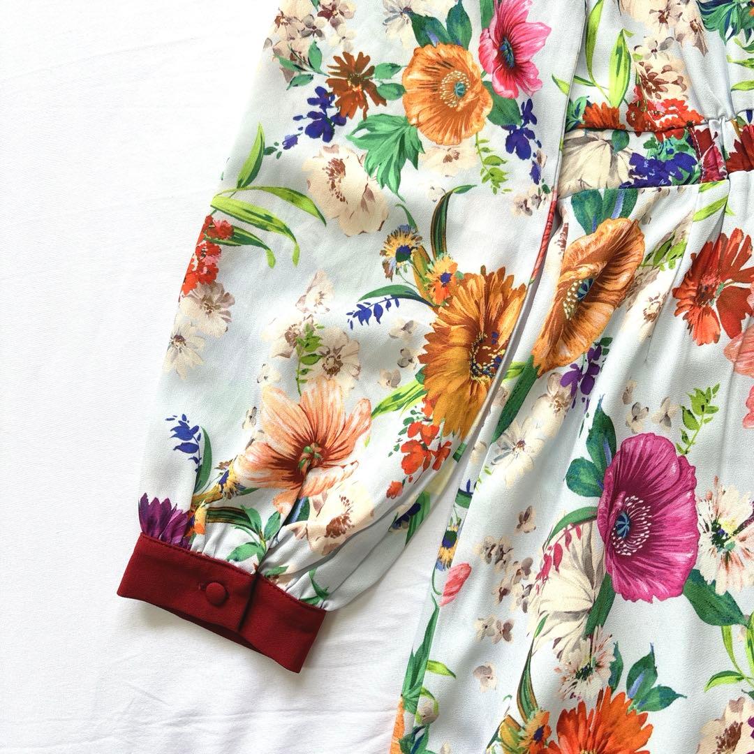 【美品】EmiriaWiz 長袖　花柄　フラワーワンピース　ライトブルー系　M