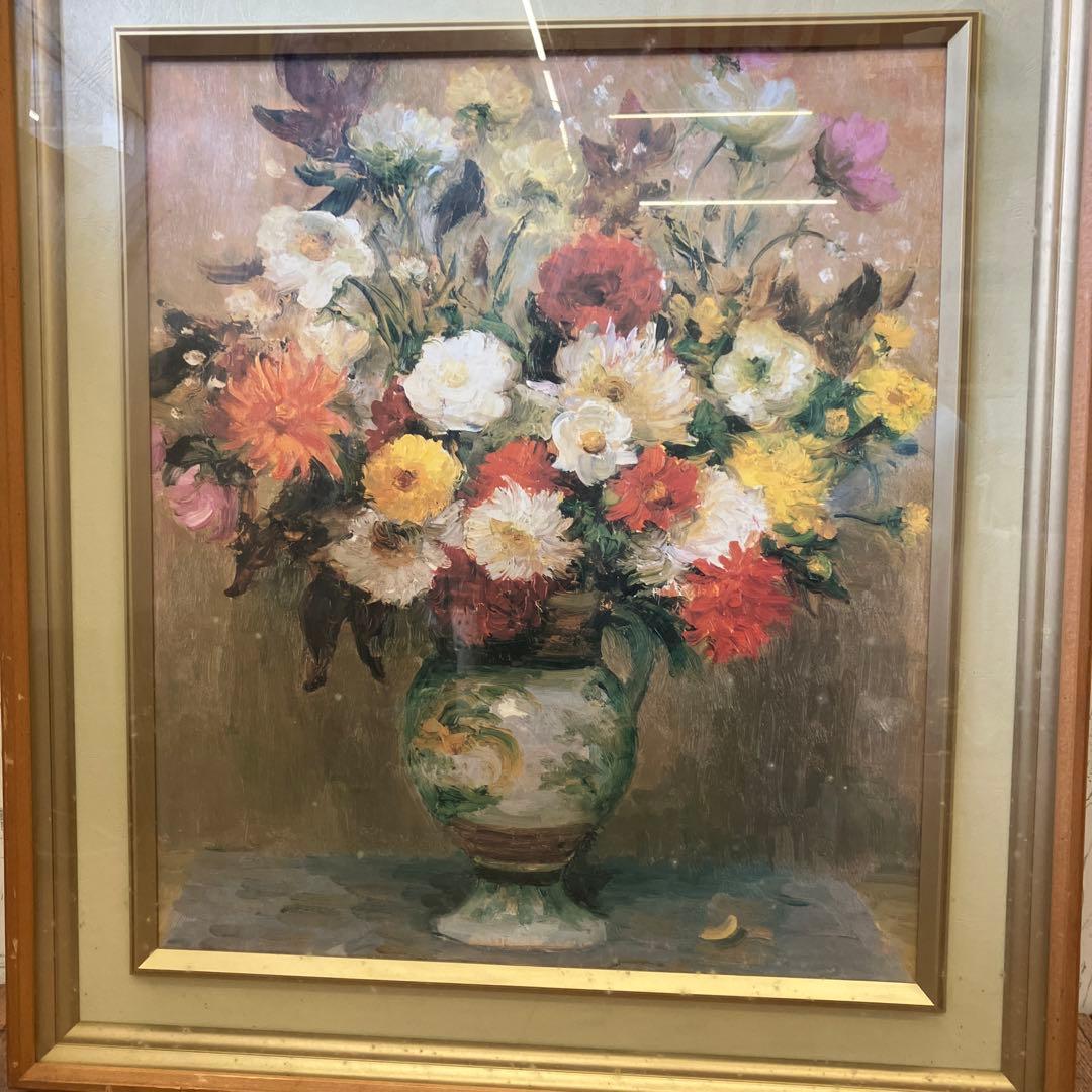 ヴィンテージ 名画 ダイフ 花 花瓶 海外 油絵 油彩画 木製 フレーム 額縁