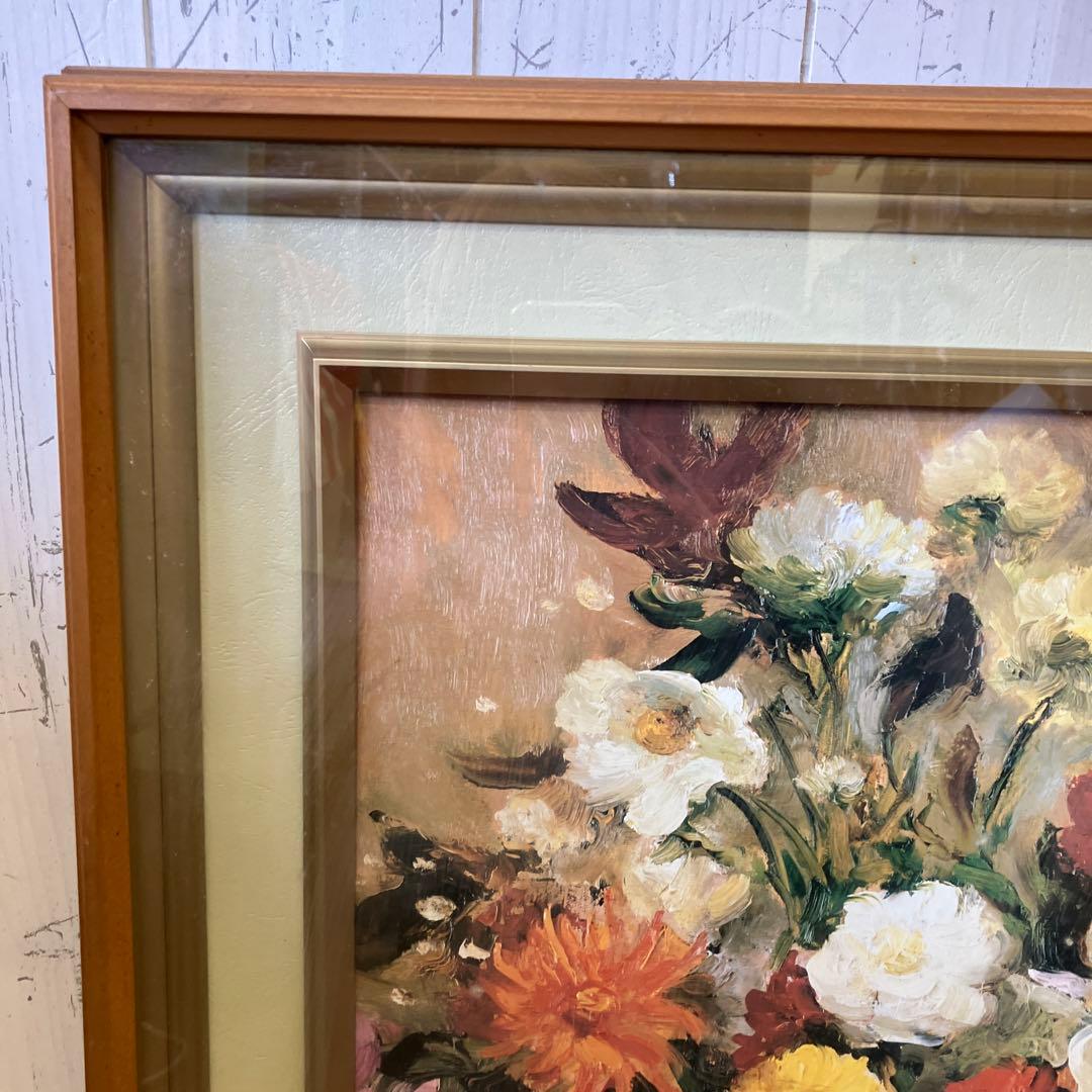 ヴィンテージ 名画 ダイフ 花 花瓶 海外 油絵 油彩画 木製 フレーム 額縁