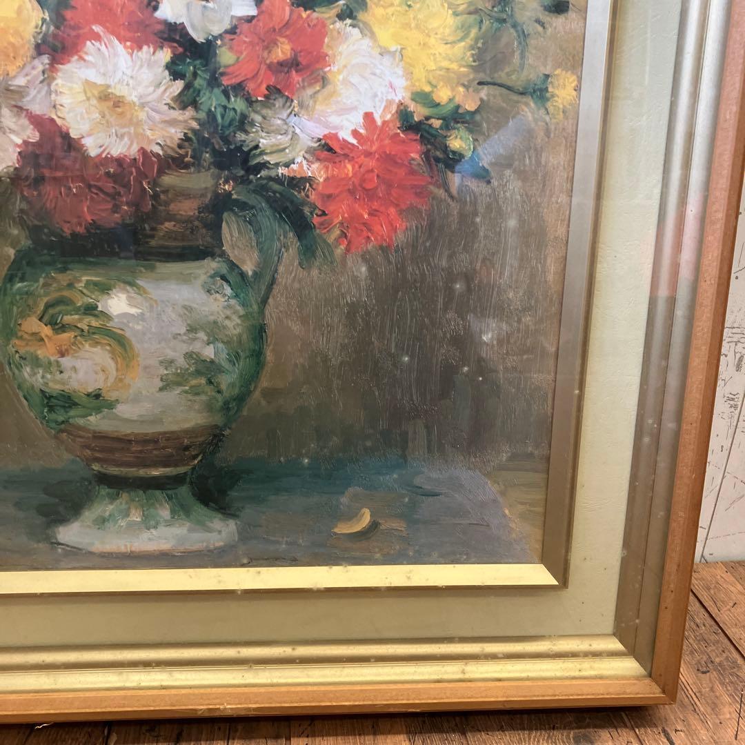 ヴィンテージ 名画 ダイフ 花 花瓶 海外 油絵 油彩画 木製 フレーム 額縁