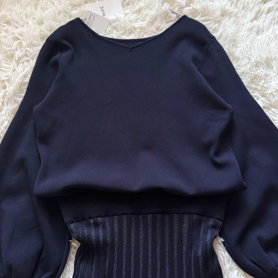 【新品タグ付き】ROPE 2WAY ラメニットプリーツワンピース パフ袖 M