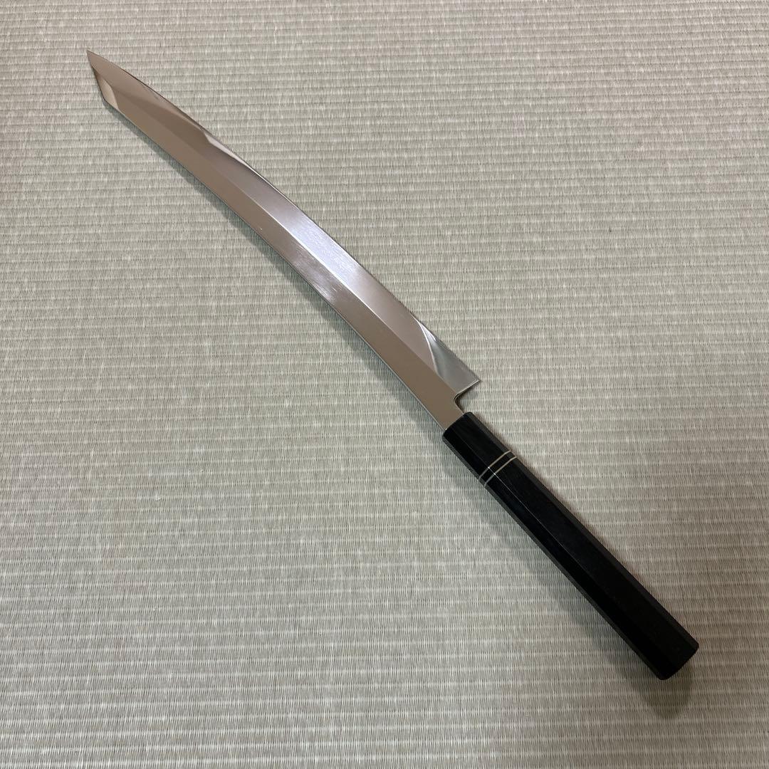 鏡面　切り付け　本焼　柳刃　包丁　和包丁　V金10号　鬼反り　黒檀八角柄