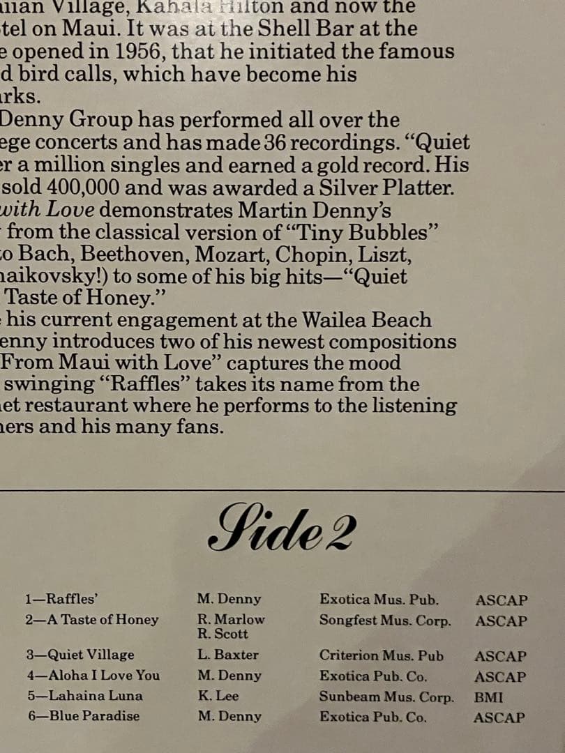 洋楽 Martin Denny 1980 Used LP