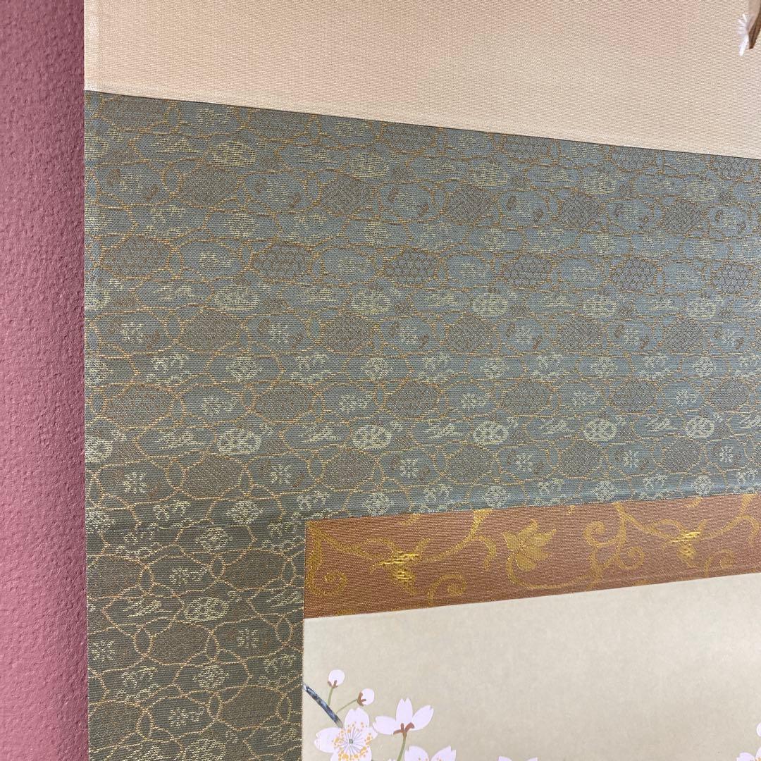 美品 掛け軸 山本晃雲作 枝垂れ桜図 共箱 花鳥 縁起物