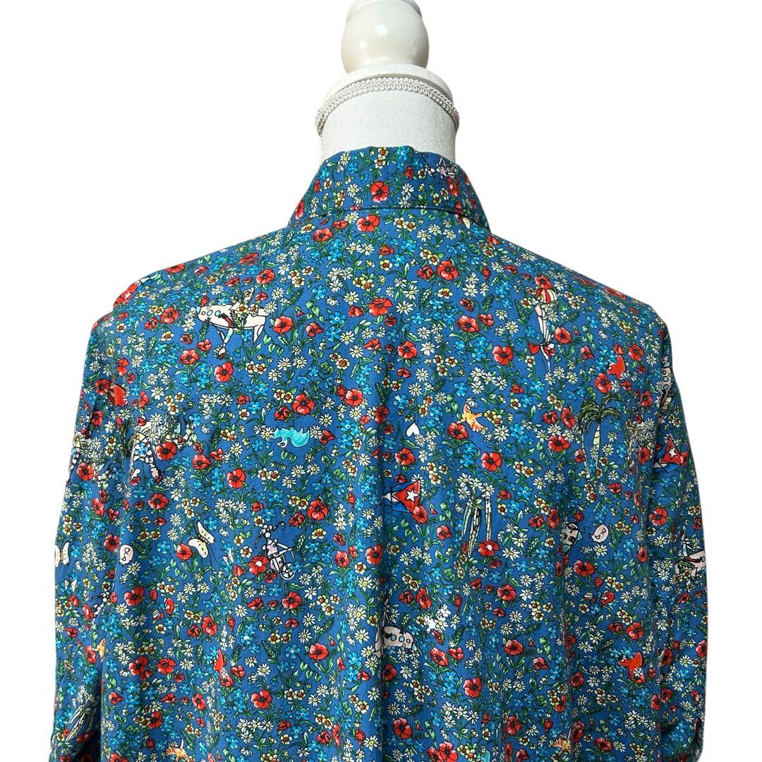 美品✨Tsumori Chisato 花柄五分袖シャツワンピース　ブルー　花柄