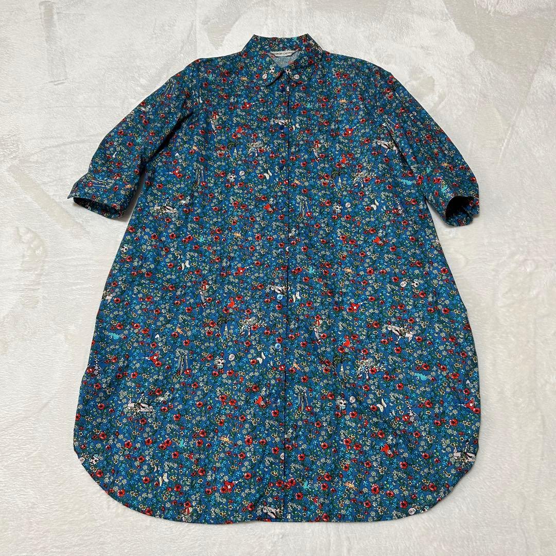 美品✨Tsumori Chisato 花柄五分袖シャツワンピース　ブルー　花柄