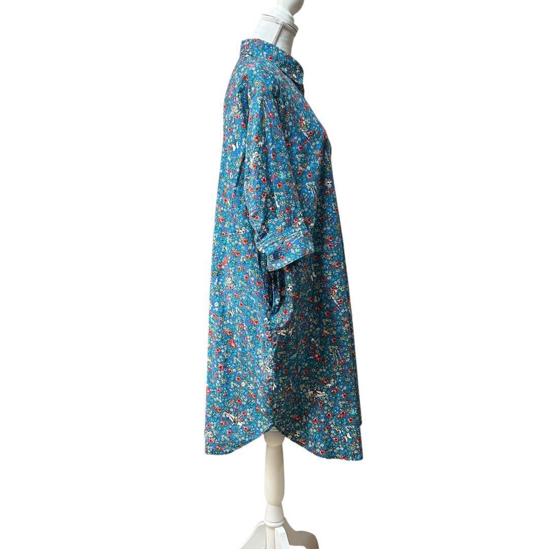 美品✨Tsumori Chisato 花柄五分袖シャツワンピース　ブルー　花柄