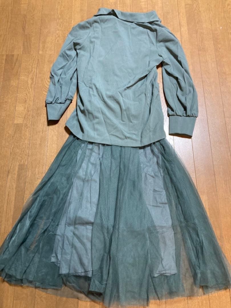 Ameri TRINITY JKT TULLE DRESS ブルー Sサイズ