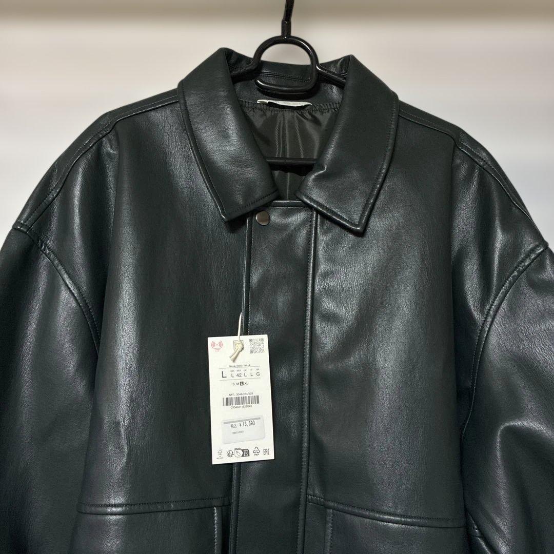 ザラzara フェイクレザー ジャケット リラックスフィット ブルゾン L