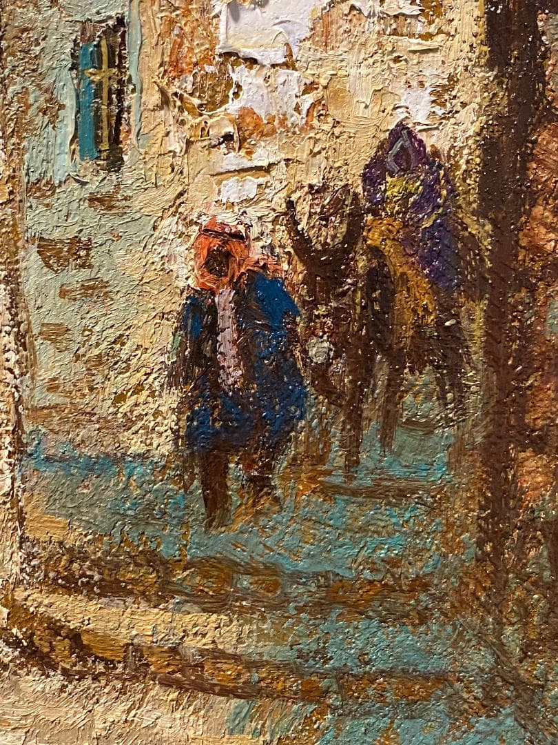 「真作」松尾洋明 「ヘブロンの街角」風景画　油彩画　額装　サイン有り　F4号