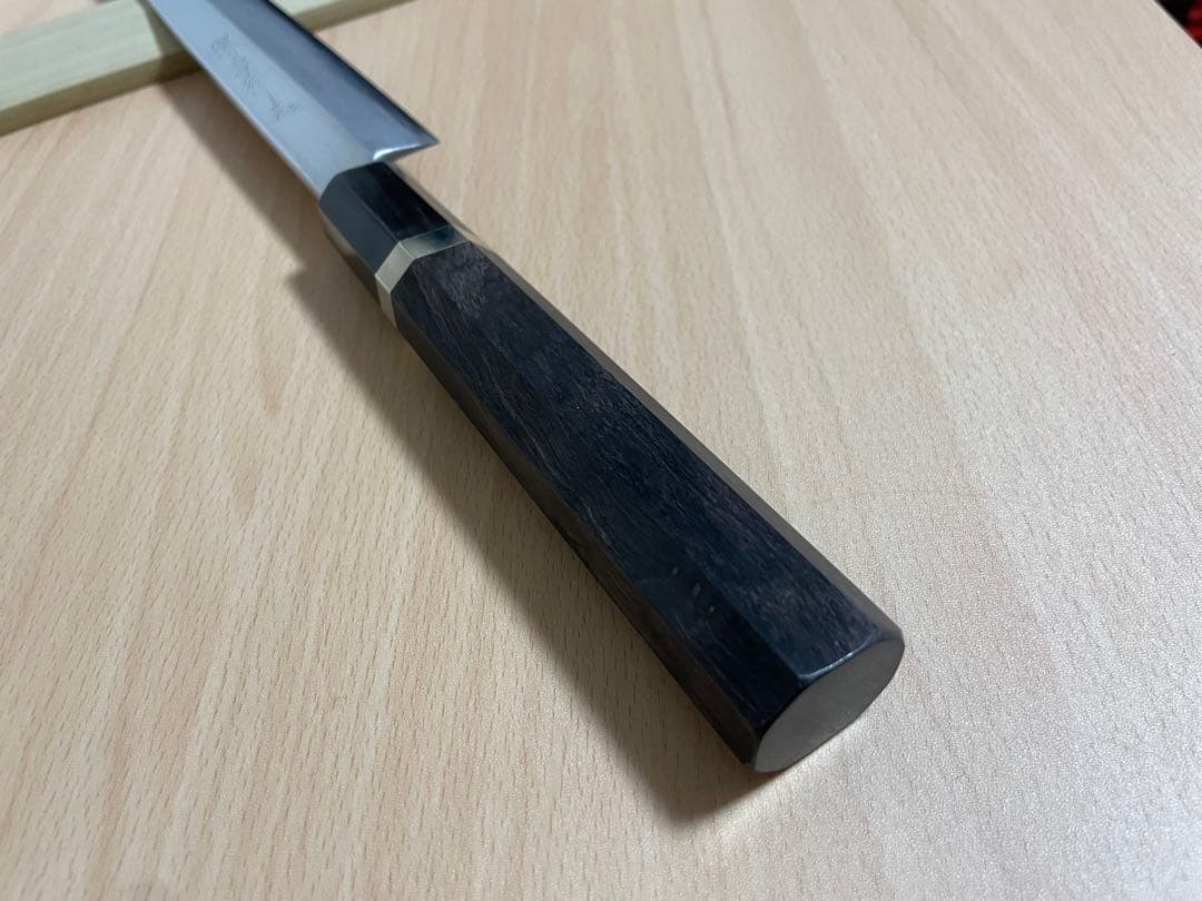 堺孝行　柳刃包丁　約330mm 尺一　銀三鋼　黒檀八角柄 黒水牛口輪