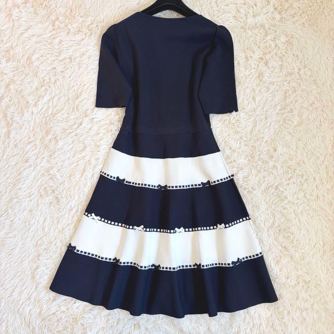 美品✨️エムズグレイシー ロングワンピース ニット フレア リボン ボーダー 40