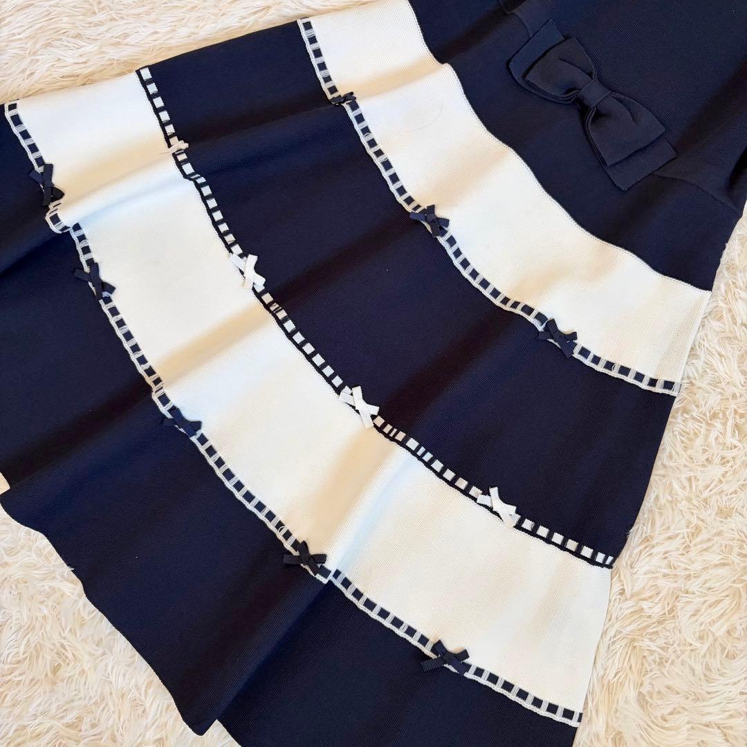美品✨️エムズグレイシー ロングワンピース ニット フレア リボン ボーダー 40