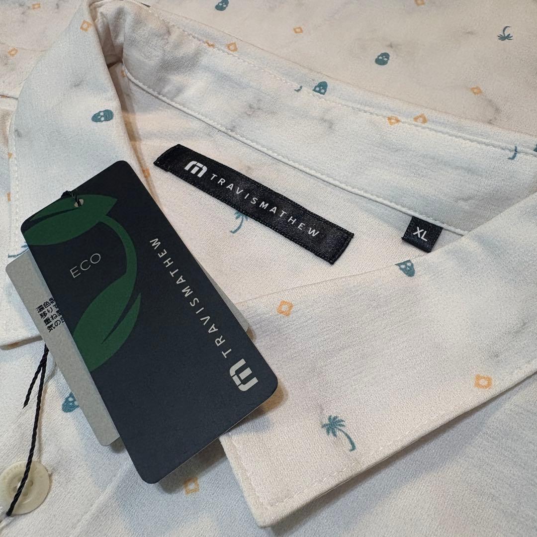 【TravisMathew】新品　プリント長袖ポロ　ゴルフ　メンズＸＬ　ホワイト