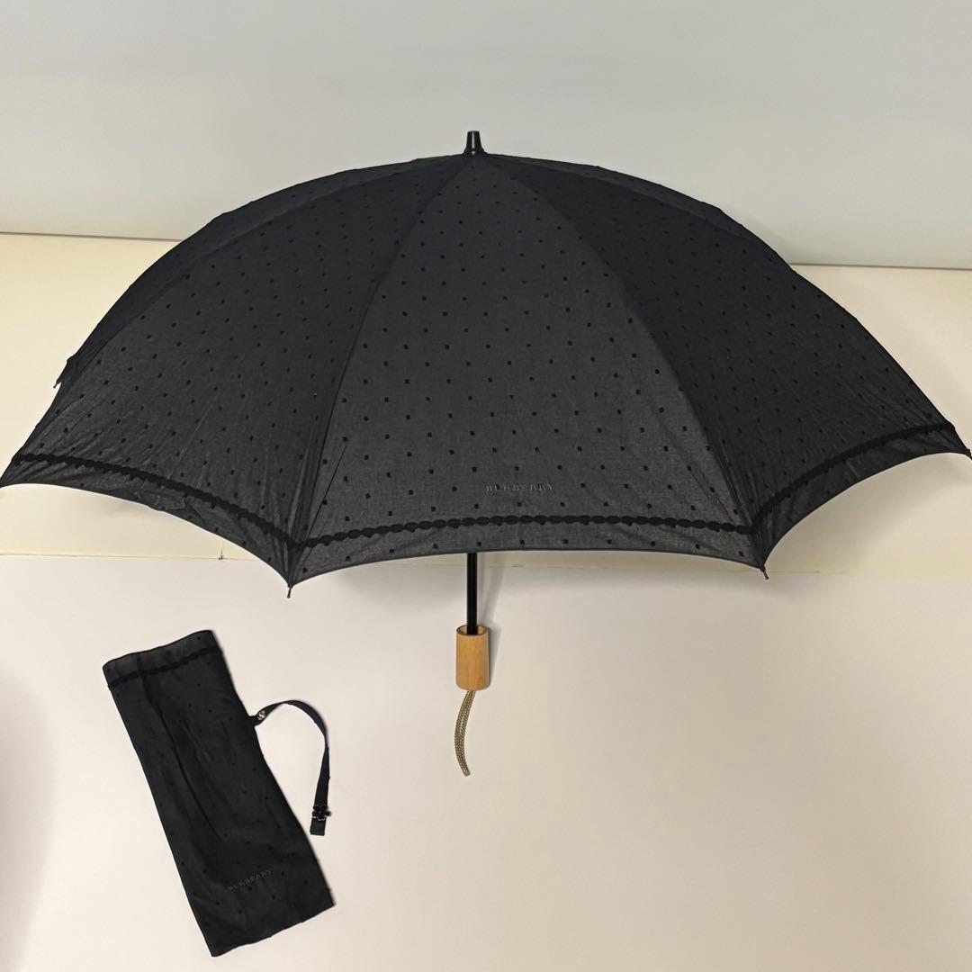 【美品】BURBERRY バーバリー 折り畳み日傘 晴雨兼用 ブラック／ドット柄