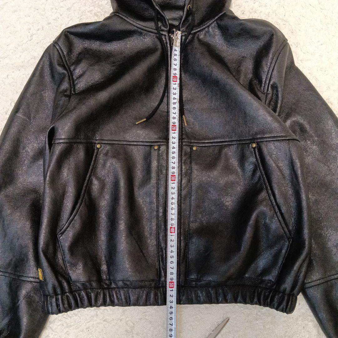 zara フェイクレザー フーディー ジップ ブルゾン L Y2K 黒