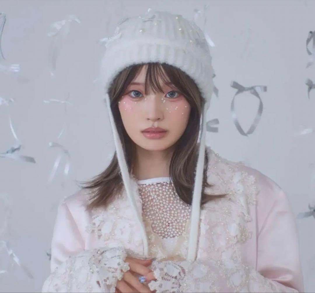 かきぶちももの × kaorinomori アールニット ニット帽　ホワイト