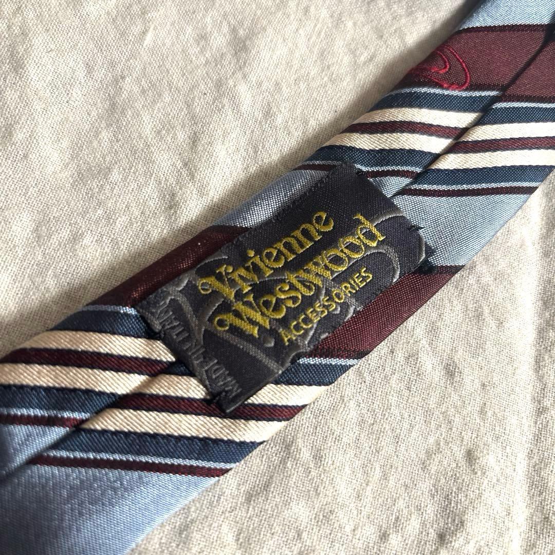 Vivienne Westwood✨ネクタイ オーブ刺繍 赤×水色 ストライプ