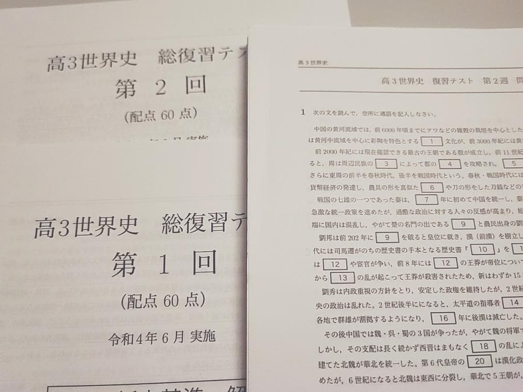 鉄緑会の最新高3世界史復習テスト総復習テストフルセット　駿台　河合塾　社会　東進