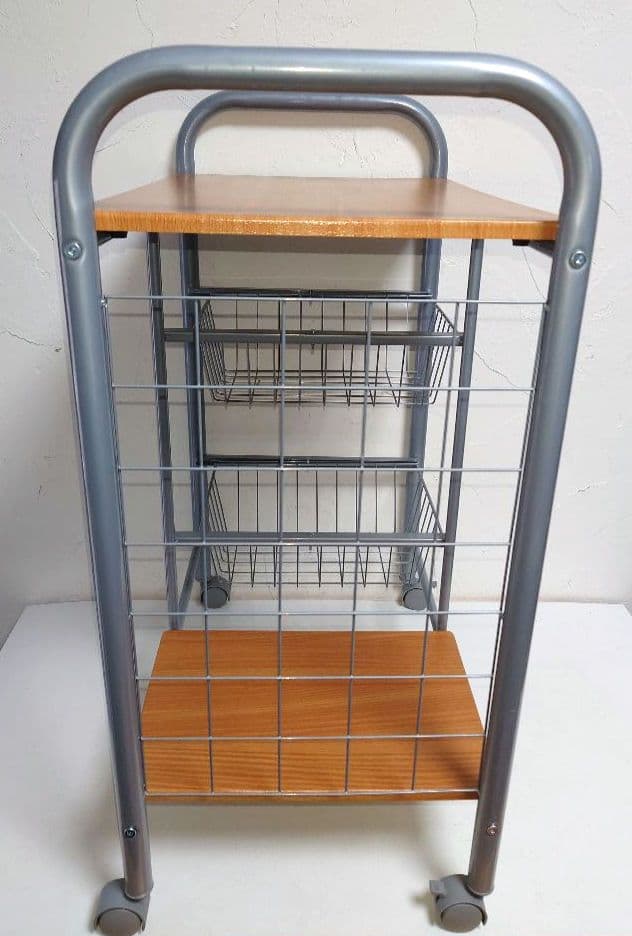 キャスター付きキッチンワゴン 2バスケット 台所 小物入れ 食器 皿 道具 工具