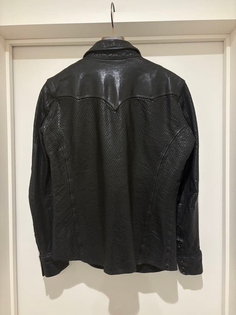 良品バックラッシュB'z稲葉着用ジャパンステア製品染めパンチングレザーシャツ黒M