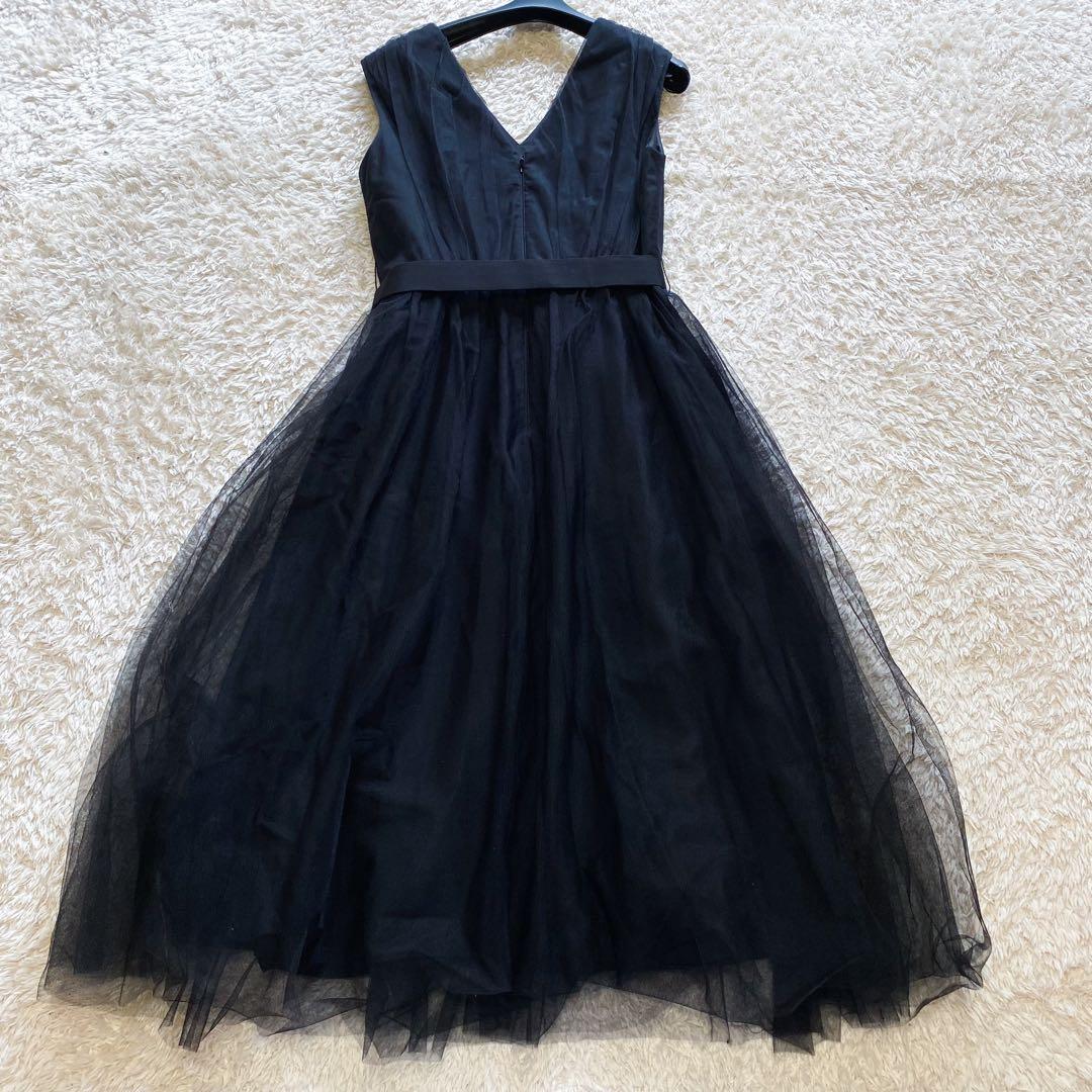 美品✨グレースクラス　チュールドレープワンピース　ベルト　フレア　ブラック