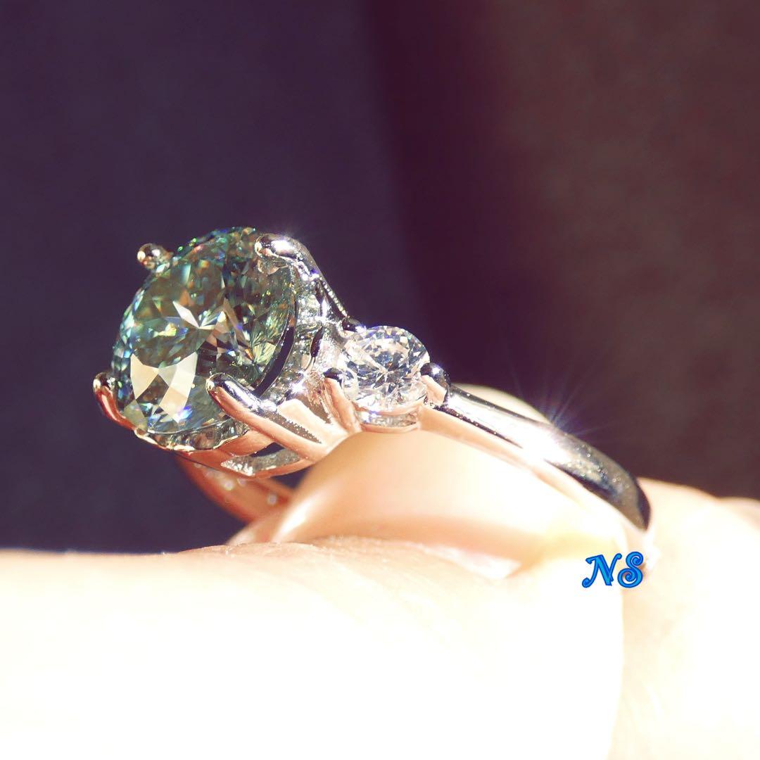 【専用】モアサナイト　指輪　2ct　ライトブルーグリーン　ロシアンカット　フリー
