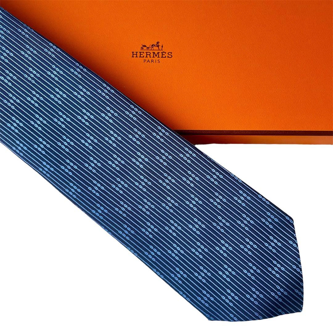 【箱付き】HERMES エルメス シルクネクタイ ブルー