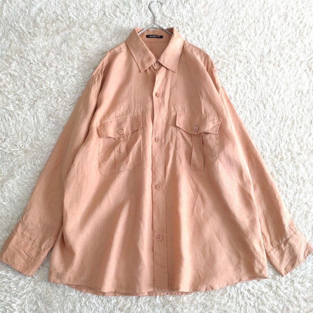 GALERIE VIE　大きいサイズレギュラーカラータックフレアリネンブラウス