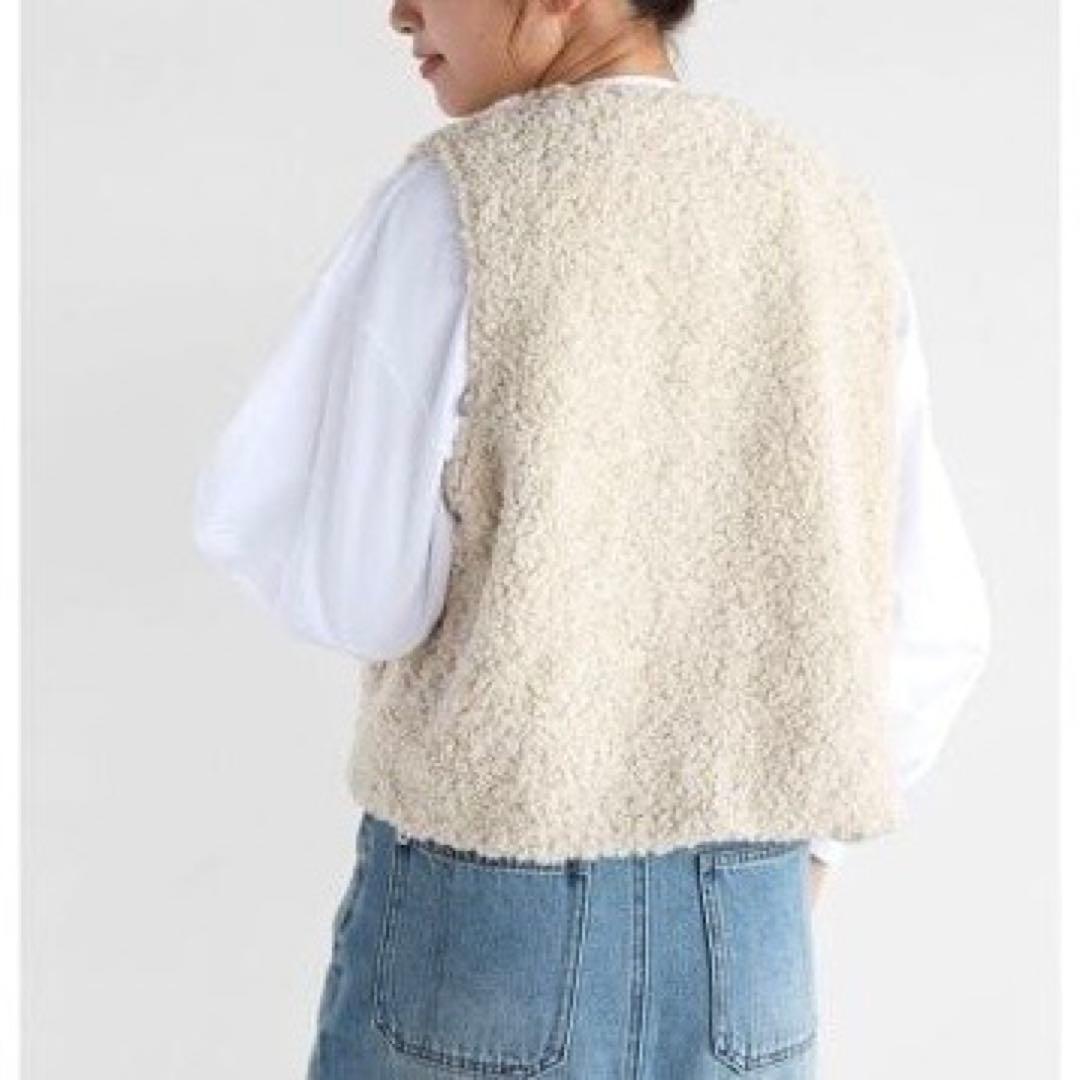 美品 Vin ヴァン ヤマダヤ プードルファーショートベスト アイボリー 9号
