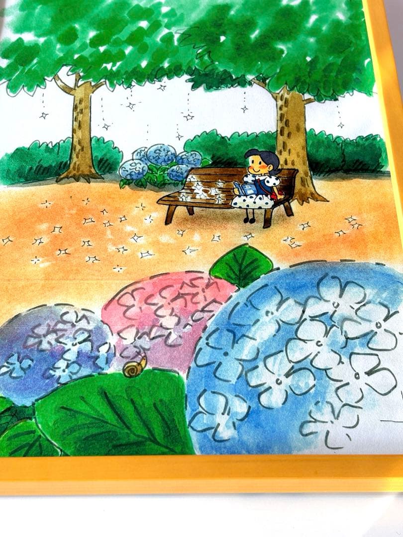 美品　みつはしちかこ　チッチとサリー　小さな恋のものがたり　額絵　梅雨　紫陽花