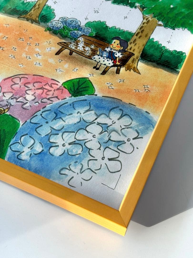 美品　みつはしちかこ　チッチとサリー　小さな恋のものがたり　額絵　梅雨　紫陽花