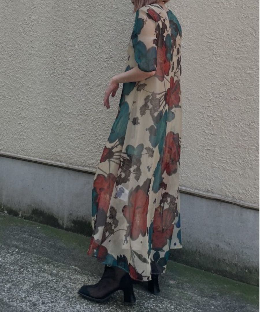 ワンピース Ameri SCAN FLOWER CHIFFON DRESS M