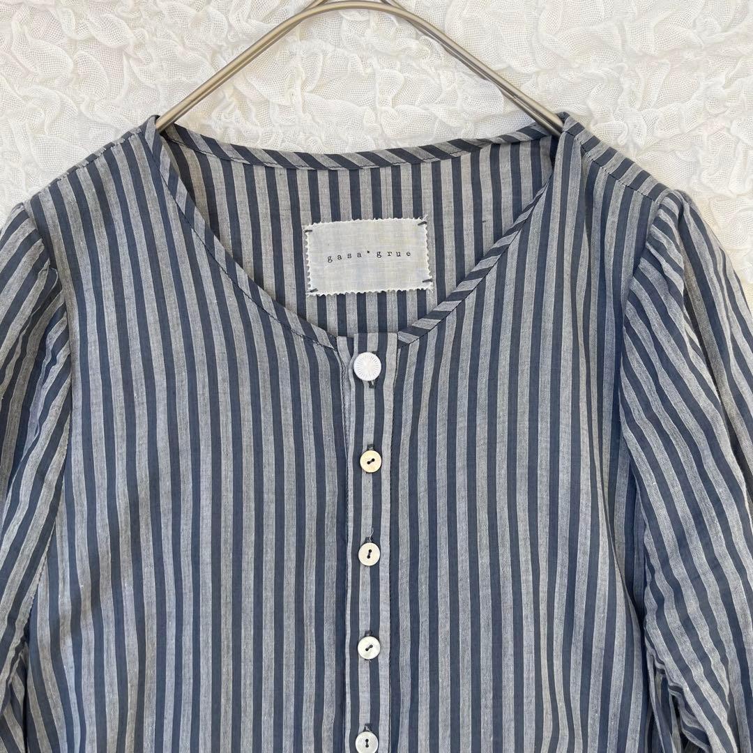 【定価6万】gasa＊grueカディストライプ長袖シャツワンピース カディ