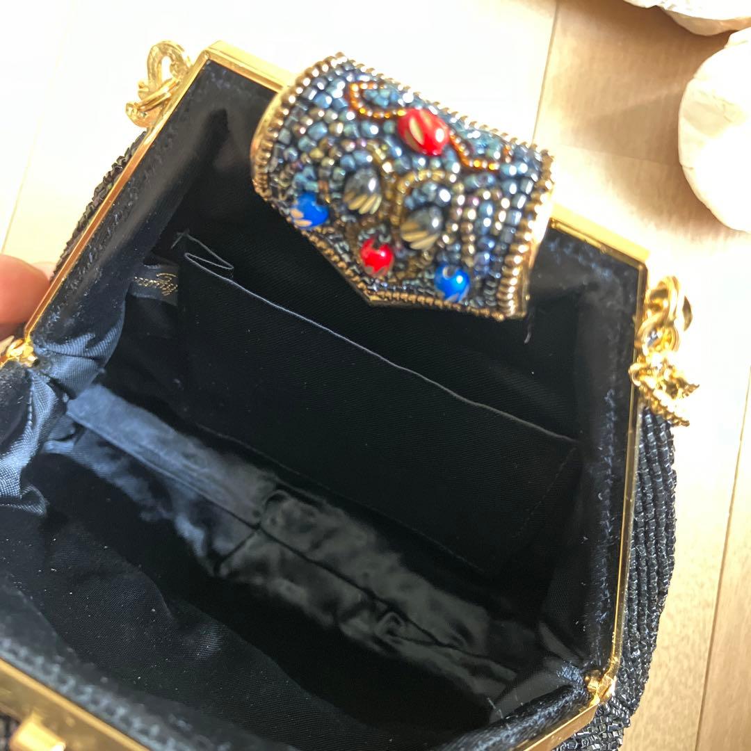 新品　Hasimotoビーズ装飾　黒　バッグ　留め具　チェーンブラックパーティー