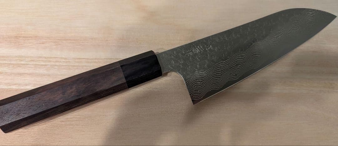 【美品】【超希少】二唐刃物鍛造所 槌目ダマスカス 三徳 包丁 SPG STRIX