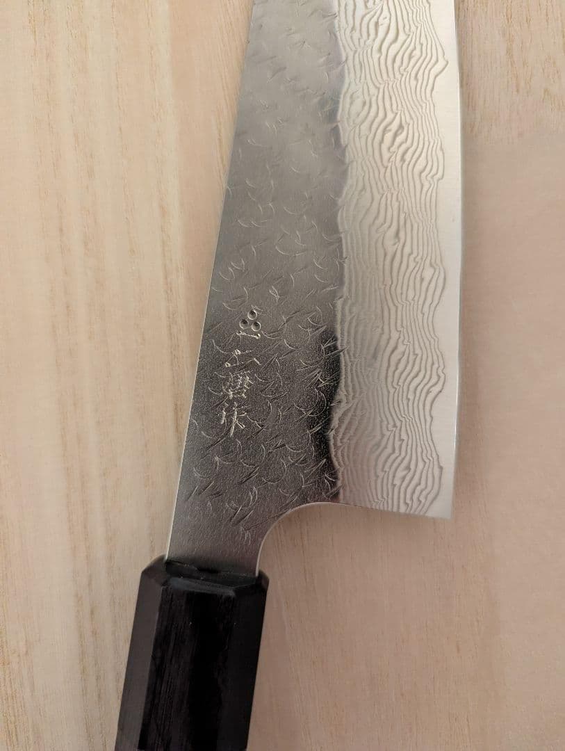 【美品】【超希少】二唐刃物鍛造所 槌目ダマスカス 三徳 包丁 SPG STRIX