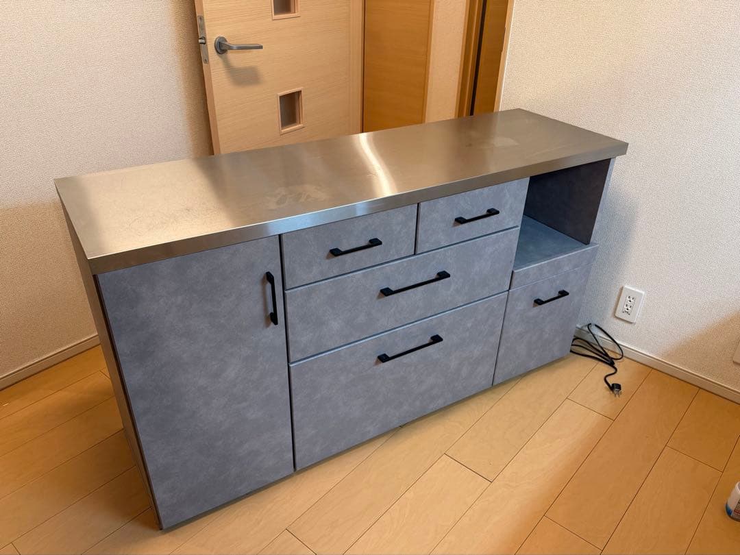 大川家具 キッチンボード 幅140 ステンレス天板 ロータイプ