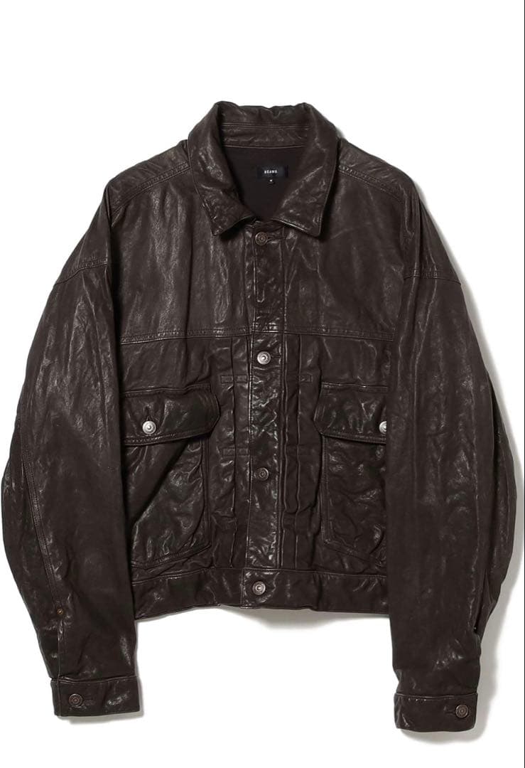 BEAMS ワイドショートフィット シープレザー ジャケット