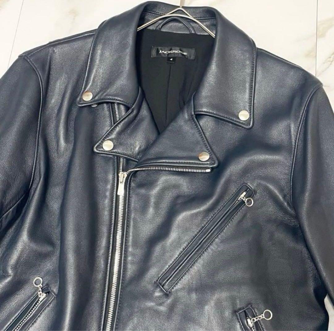 美品ジャックローズ ダブル ライダースジャケット ダークネイビー 羊革レザー