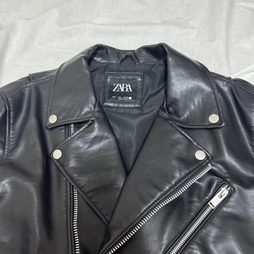 【美品】ZARA フェイクレザー ライダースジャケット ブラック L 42