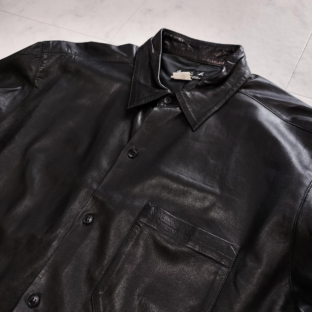 アニエスベーオム レザーシャツジャケット 2 L~XL ブラック フランス製