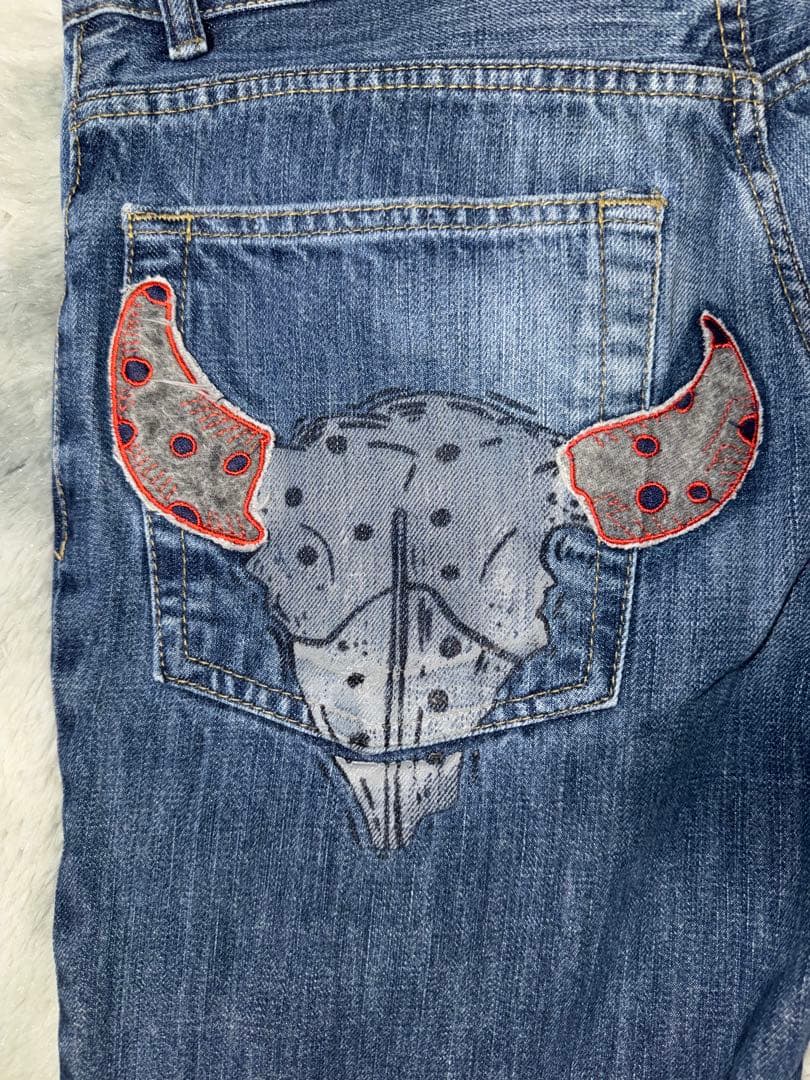 D&G デニムパンツ 30 アーカイブ 牛スカル刺繍 Y2K フレア