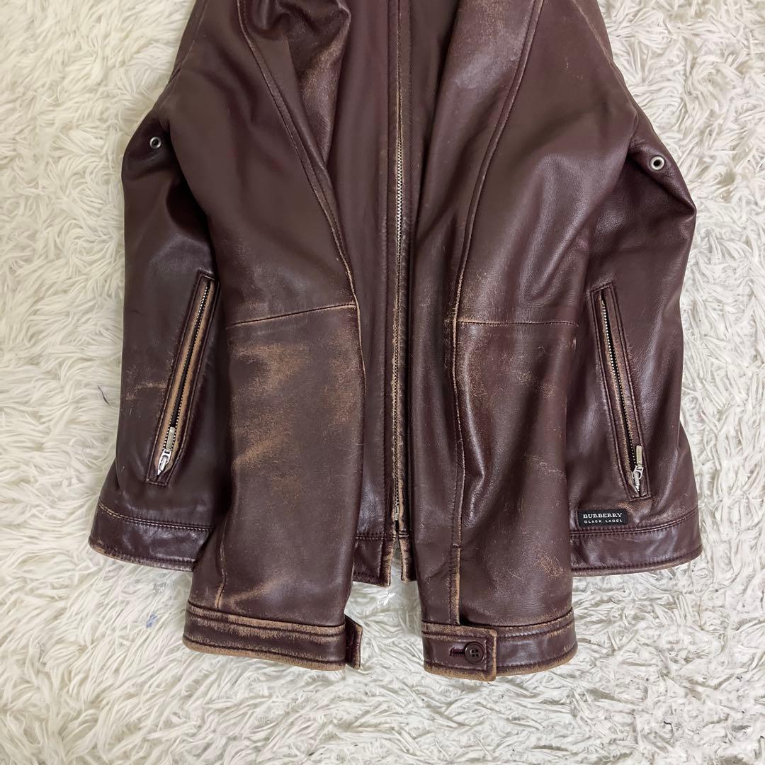 バーバリーブラックレーベル　ラムレザージャケット　シングルライダース　ブラウンM
