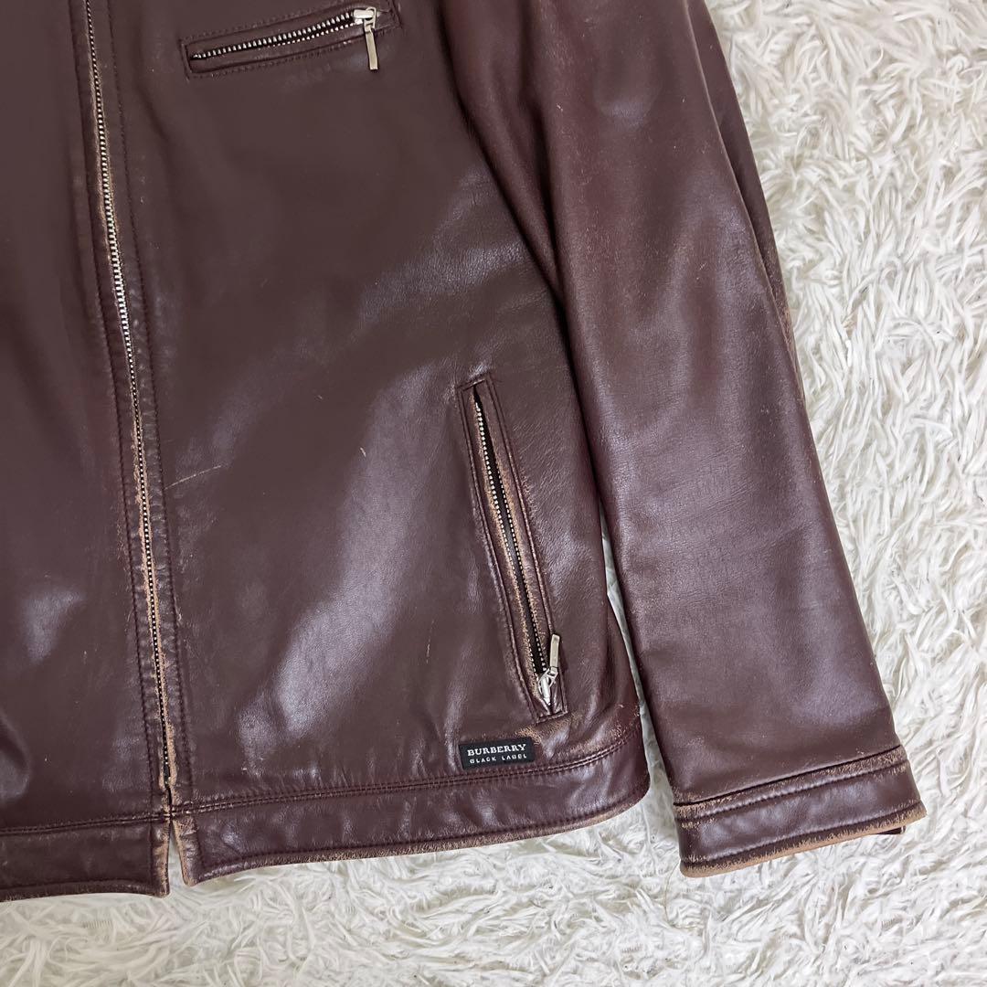 バーバリーブラックレーベル　ラムレザージャケット　シングルライダース　ブラウンM
