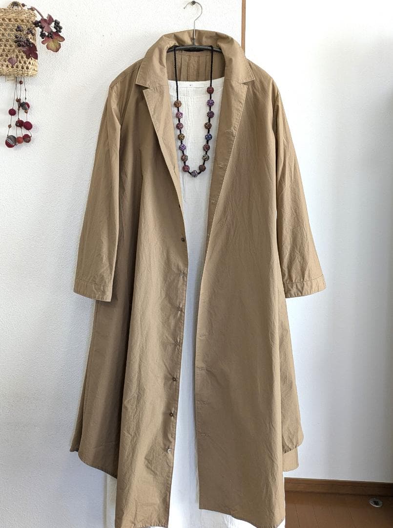 パラスパレス☆コットン8枚はぎゆったりOP春コート☆ベージュ☆手洗い可☆美品です