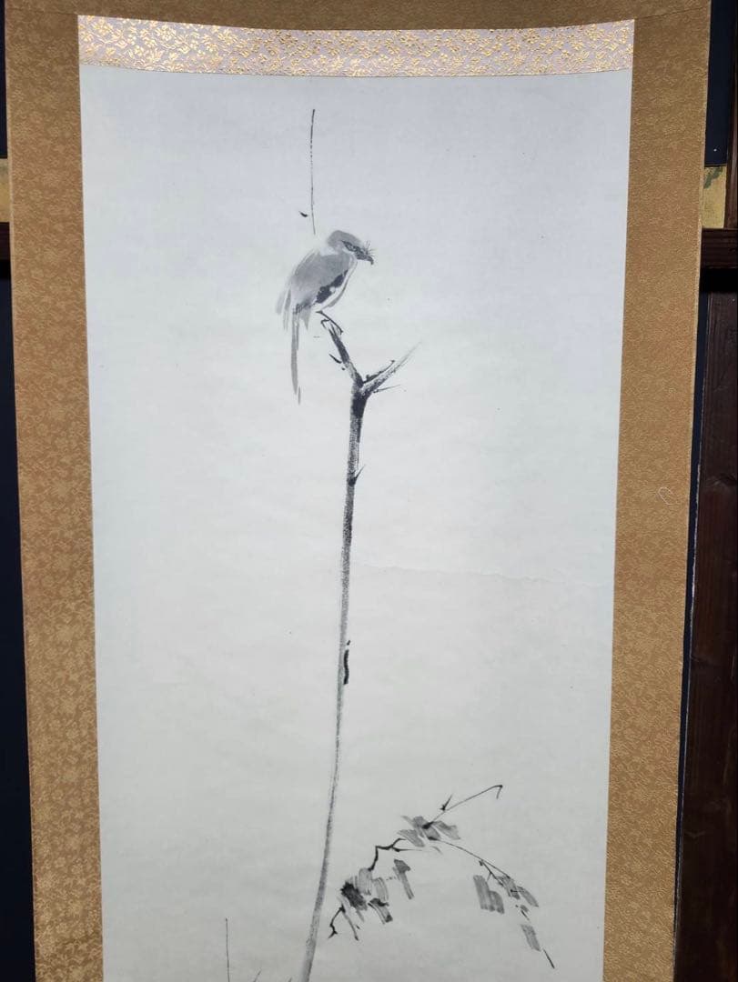 墨絵　鳥　掛軸