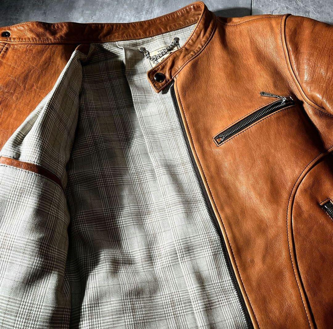 varde77 leather jacket 牛革　シングルライダース　ブラウン