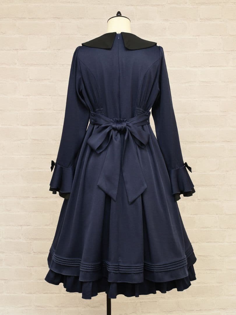 Amavel Flare Graceミドル丈ワンピース ネイビー